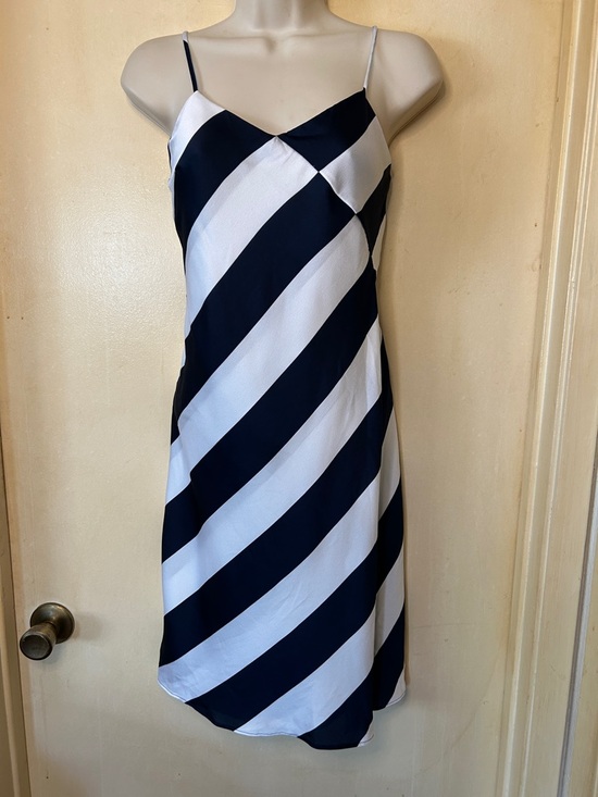 Banana Republic Dresses & Skirts - Banana Republic Navy and White Diagonal Stripe Slip Dress with Faux Wrap size 0